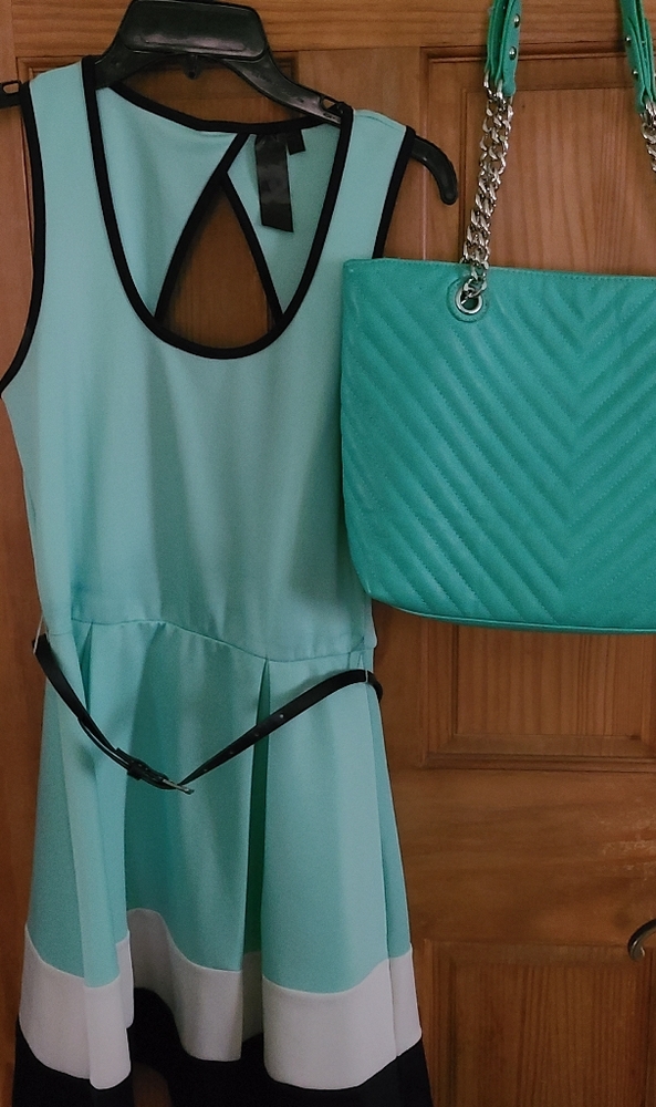 Light blue dress with matching bag